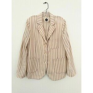 Bsbee Striped 100% Cotton Blazer Tan Cream Bohemian Pockets Women's Size Large